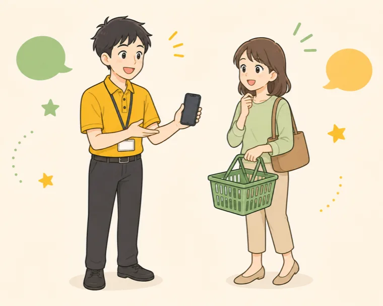お客様にスマホを提案するスタッフ